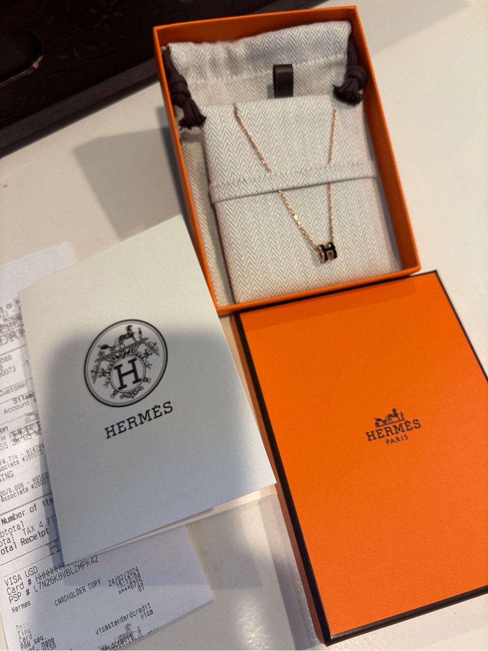 Hermes Rose Gold H mini black pendant Charm Necklace